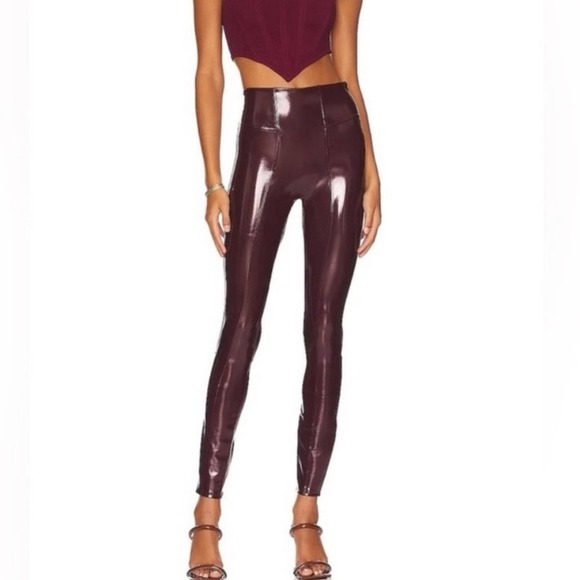 SPANX Faux Patent Leather Leggings Ruby Red High Waisted Size Small NWT - Picture 1 of 7